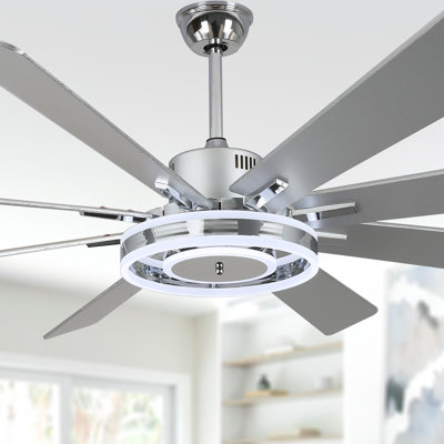 Nimbella 72" Chrome Modern Dimmable Ceiling Fan with Lights and Remote, 6 Speed Reversible DC Motor, Large Ceiling Fan for Living Room, Bedroom