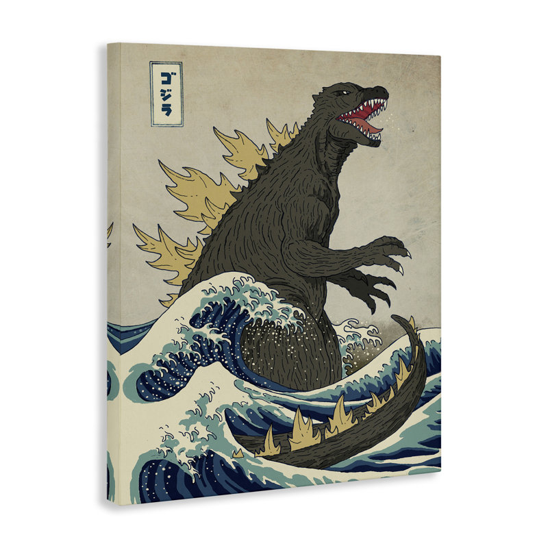 «Godzilla in the Waves», ensemble d'impression sur toile panoramique, H 40 po x l 30 po