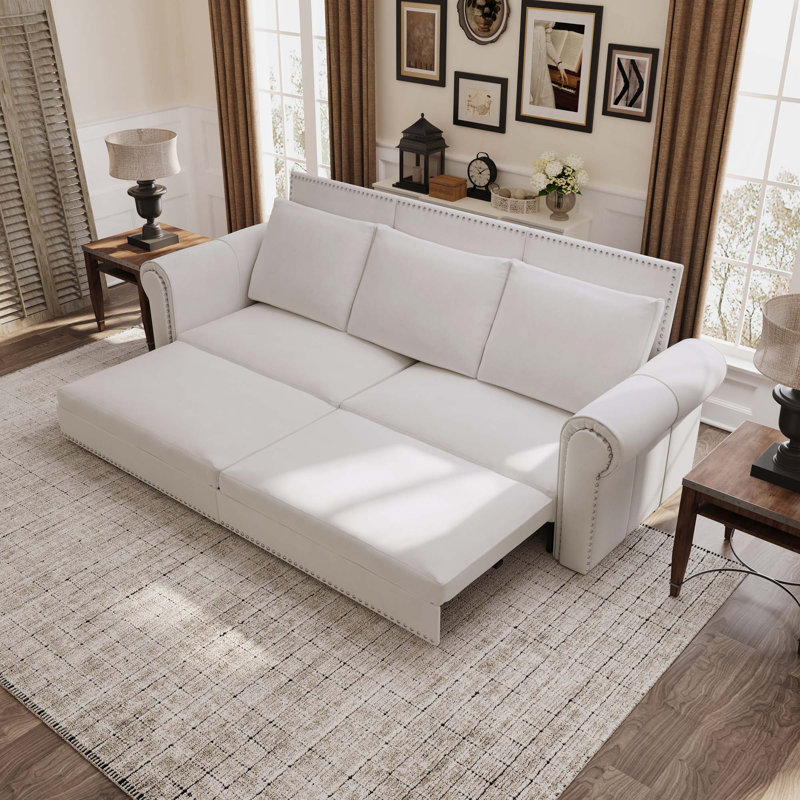 Canapé Chesterfield, canapé-lit gigogne de 93,7 po, canapé-lit convertible en velours 3 en 1 avec garniture cloutée et accoudoirs roulés, canapé-lit multifonctionnel pour le salon, la chambre à coucher
