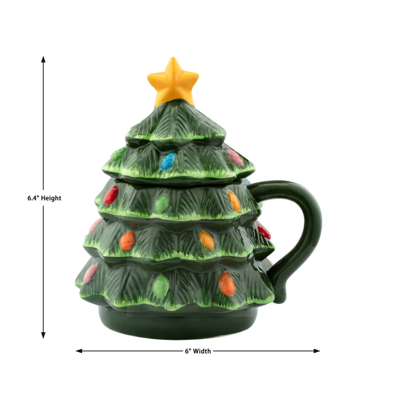 16 oz. Nostalgic Ceramic Tree Lidded Mug, Green