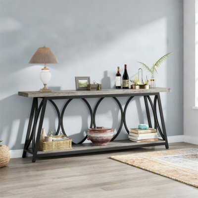 70.9" Long Console Table With Bottom Shelf, Industrial Wood & Black Metal Accent Table, Suitable For Living Rooms, Foyers, Hallways, Etc. by 17 Stories