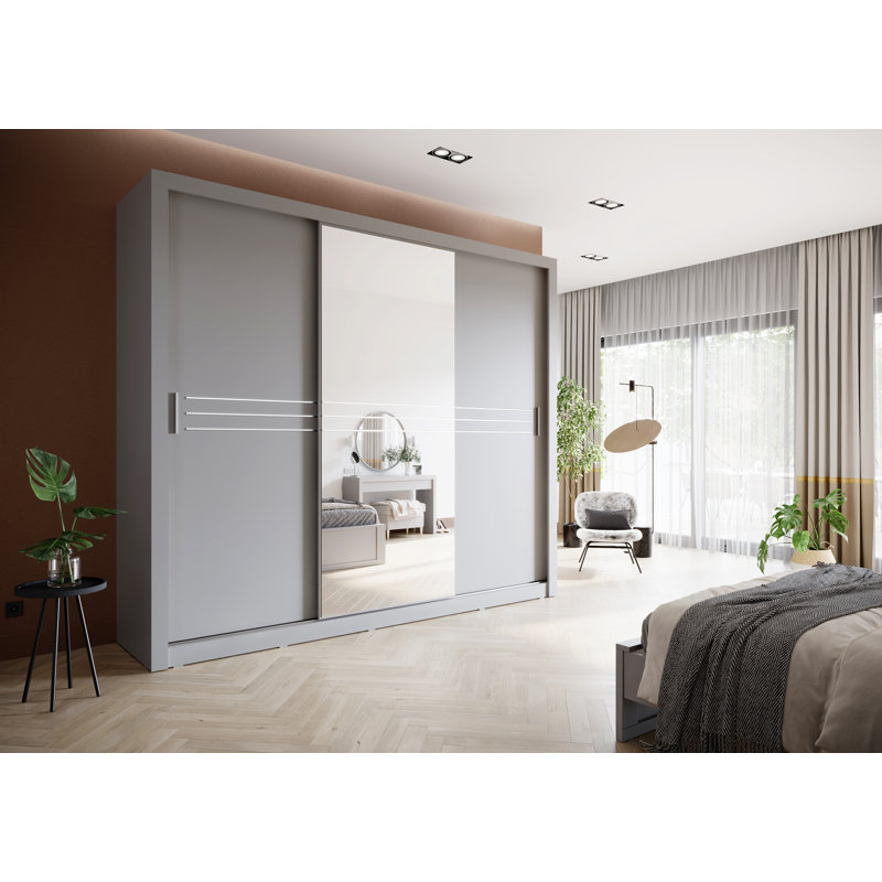 Minnis 3 Door Manufactured Wood Wardrobe, Matte Grey