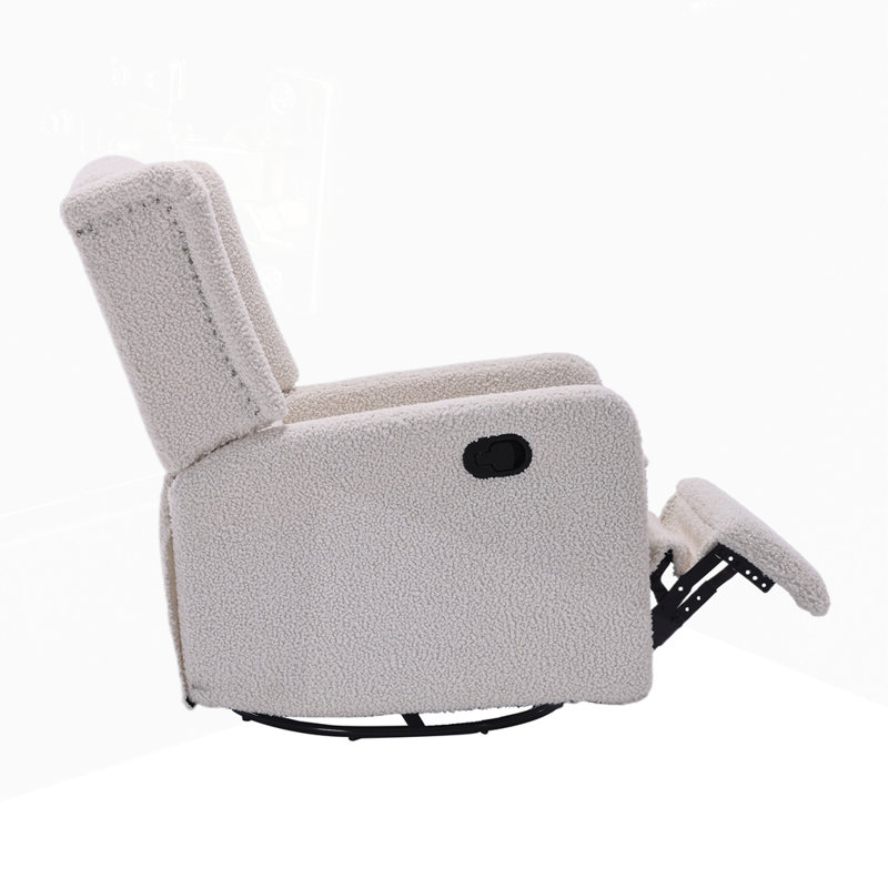 Chaise berçante pivotante à 360 degrés pour le salon, Tissu en peluche blanc