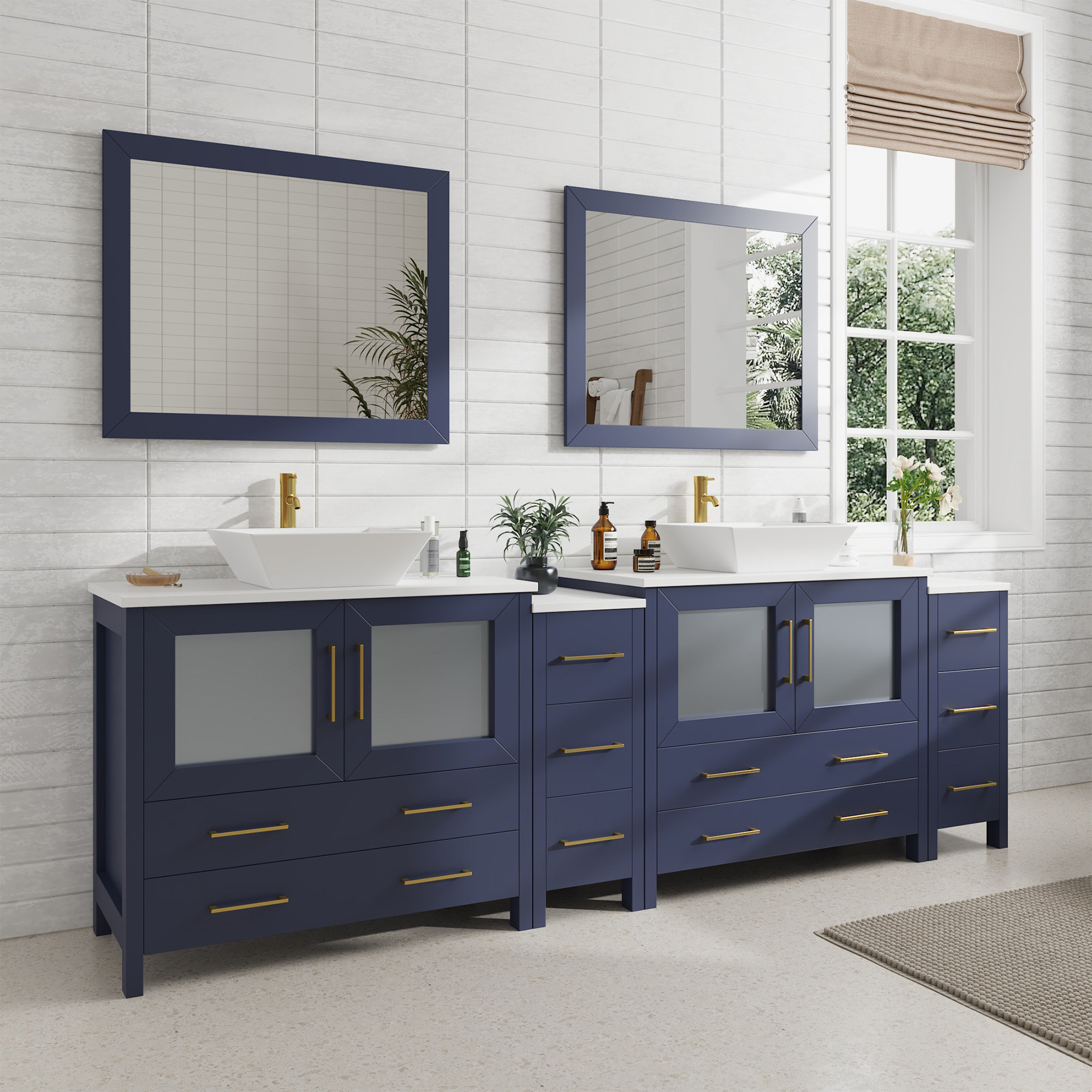 Wade Logan® Karson 96'' Double Bathroom Vanity with Engineered Marble ...