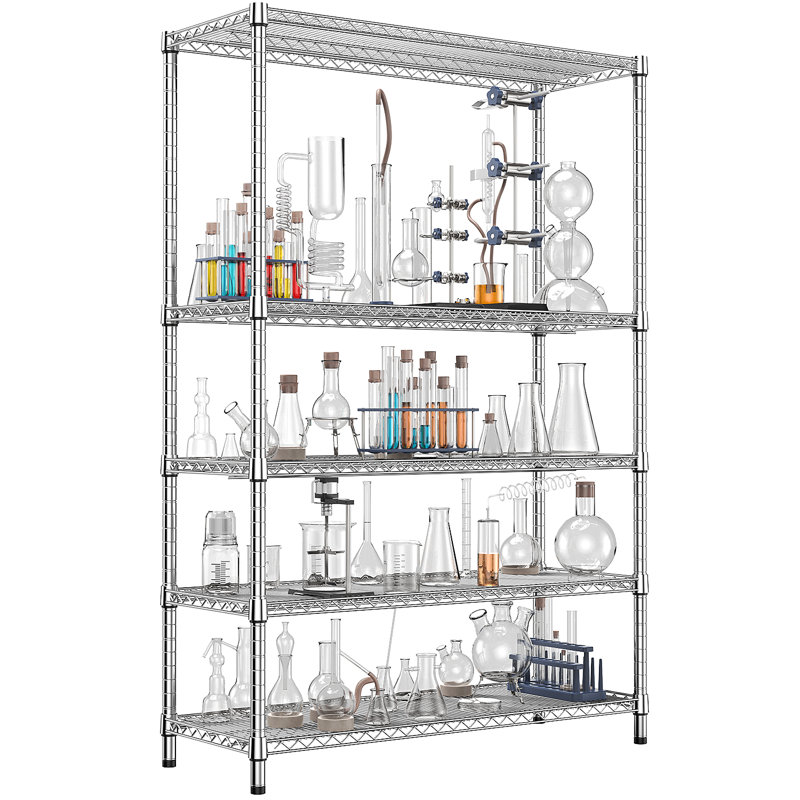 Étagère métallique robuste de 120 cm (47,2 po), 5 niveaux réglables, pour rangement commercial, garage, entrepôt, cuisine et réserve, chromée
