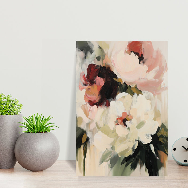 Pivoine blanche et rose abstraite, 18" H x 12" W