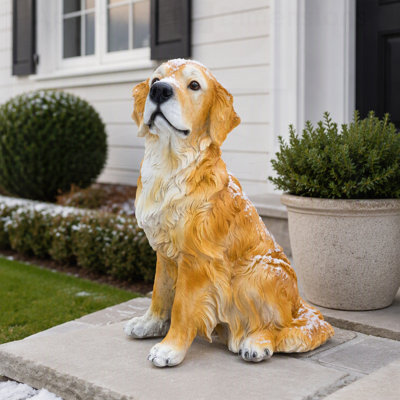 Statue de jardin Golden Retriever, ornement en résine brun terre réaliste pour les cours, les pelouses et les patios, résistant aux intempéries et peint à la main
