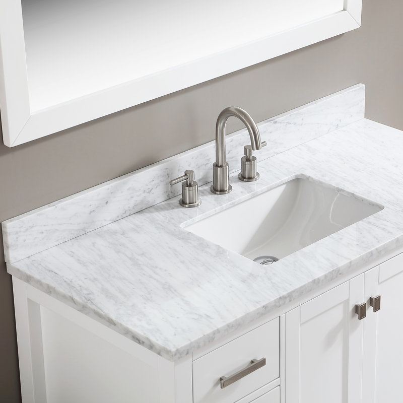 Ensemble de meuble-lavabo simple et moderne de 48 po avec comptoir et dosseret en marbre de Carrare italien Covin, entièrement assemblé Covin