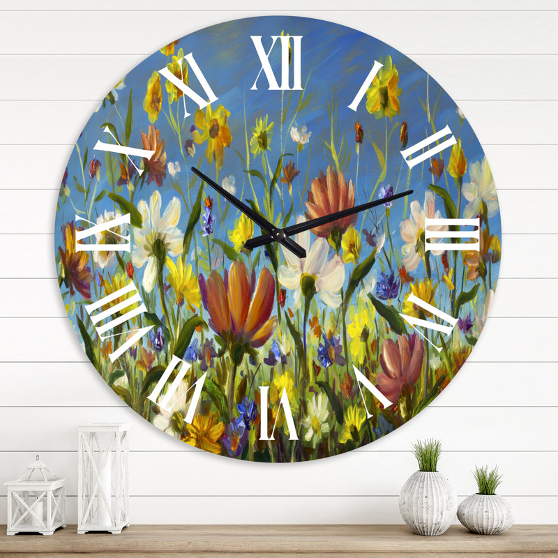 Magnifique champ de fleurs dans la nature sauvage - horloge murale traditionnelle, Moyenne