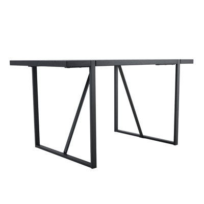 55-inch Minimalist Retro Rectangular Dining Table With A Black Textured Top With Inset Rectangular Black Metal Legs.minimalist Mdf Tabletop.meeting Various Purposes Such As Dining And Working.