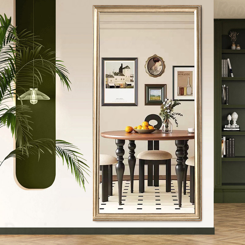 Miroir d'appoint de plancher complet en bois artificiel - Conception élégante et durable