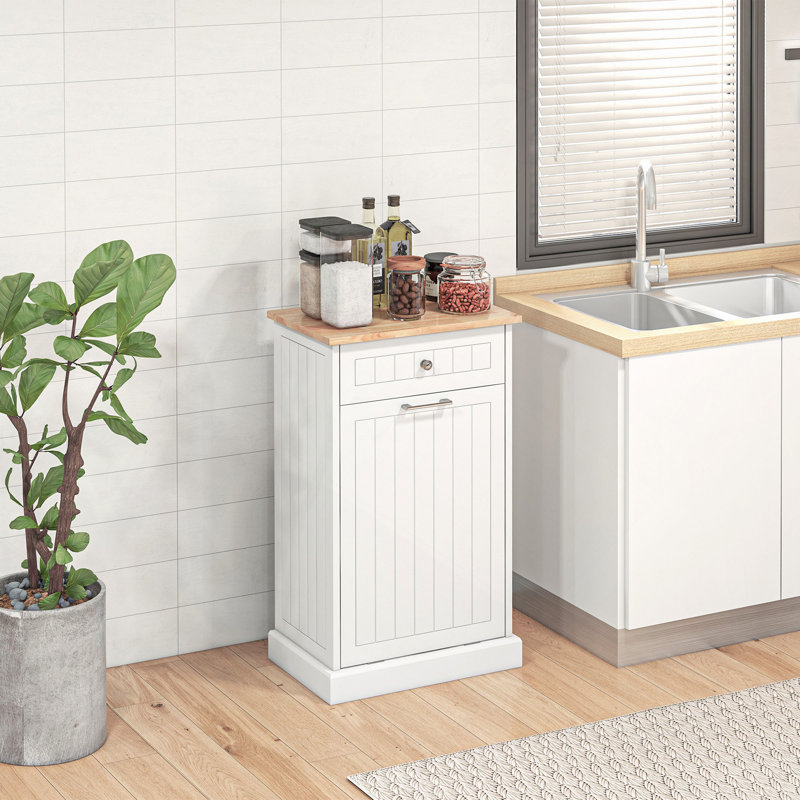 Kitchen Tilt Out Trash Bin Cabinet Free Standing Recycling Cabinet Trash Can Holder With Drawer