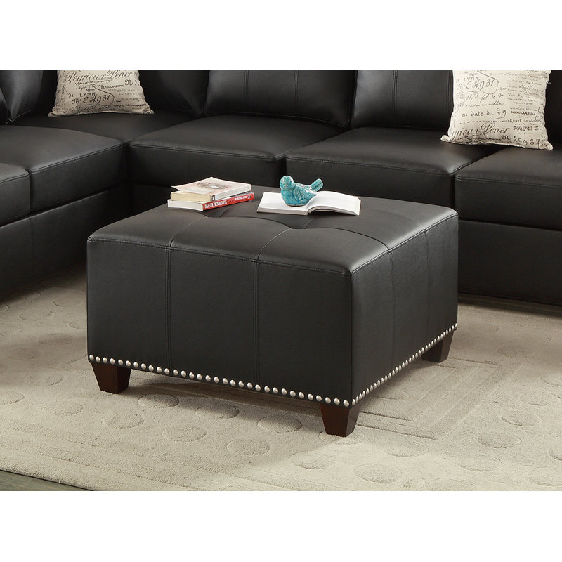Brookley Faux Leather Ottoman, Black Faux Leather