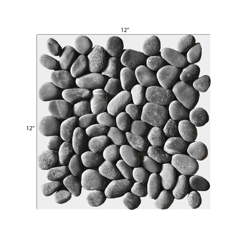 12" x 12" Natural Stone Pebble Tile, Charcoal Gray