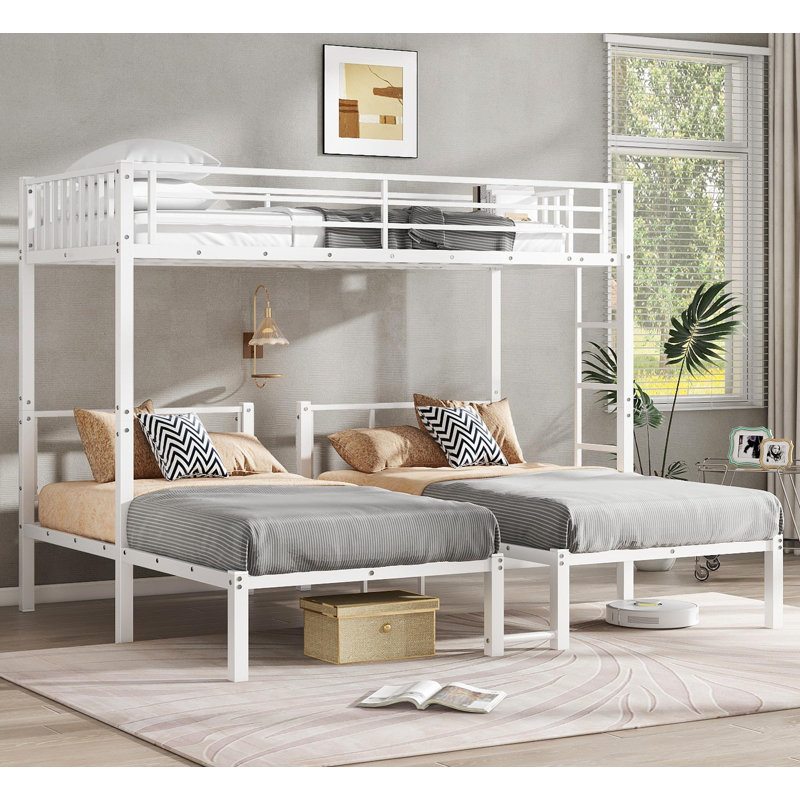 Twin over Twin & Twin Bunk Beds for 3, Twin XL over Twin & Twin Bunk Bed Metal Triple Bunk Bed, Black, White