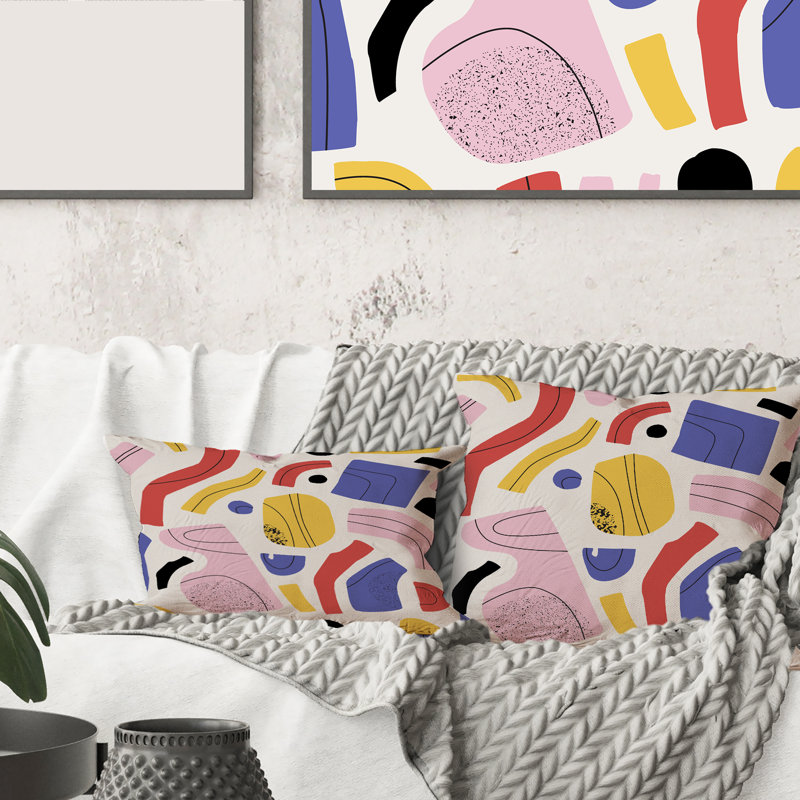 Organique et éléments en rouge, jaune et rose - coussin moderne imprimé