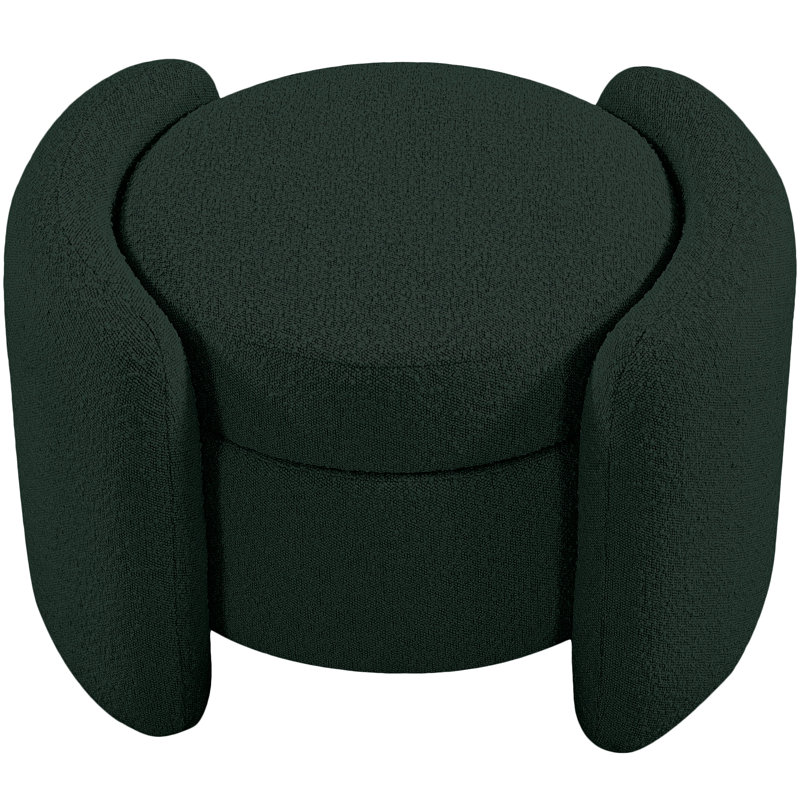 Horizon 29'' Wide Round Storage Ottoman with Storage, Green Boucle Fabric