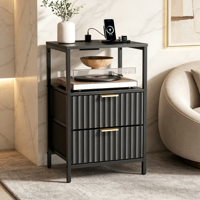 38 cm W Bedside Table, Black