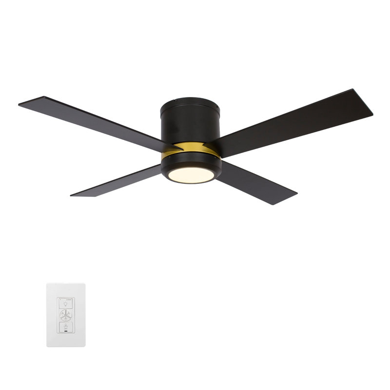 52'' Arlo 4 - Blade LED Smart Flush Mount Ceiling Fan with Wall Control and Light Kit Included., Black/Gold