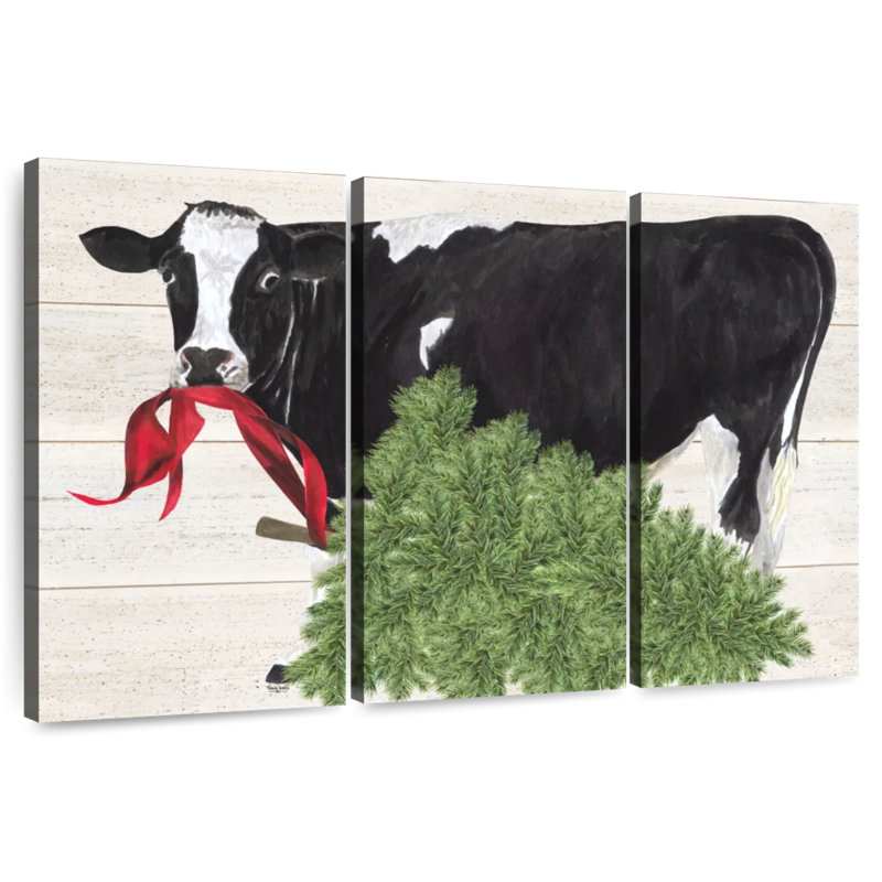 Noël à la ferme II - Vache avec arbre, H 24 po x l 38 po