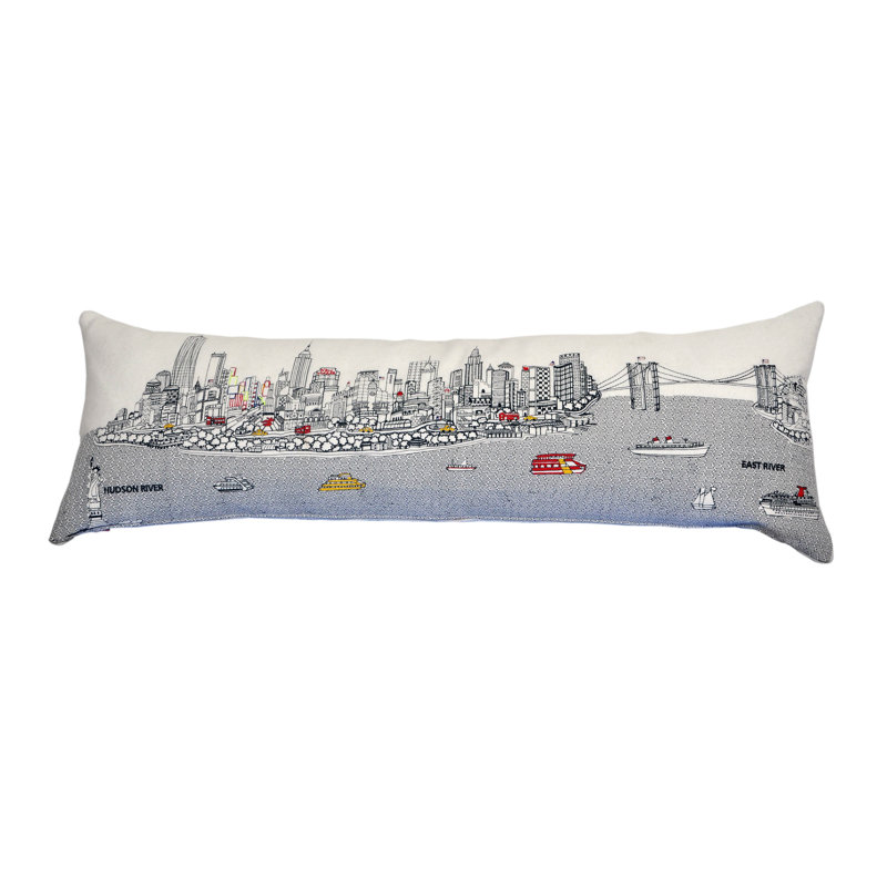 Coussin rectangulaire blanc NYC Daylight Skyline, 14 po x 45 po, Crème
