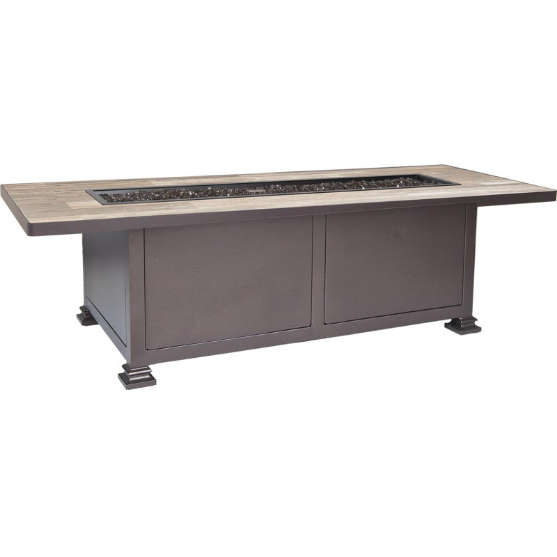 Santorini Rectangle Iron Propane and Natural Gas Fire Pit Table, Graphite, 19" H x 72" W x 28" D, Pallazo White