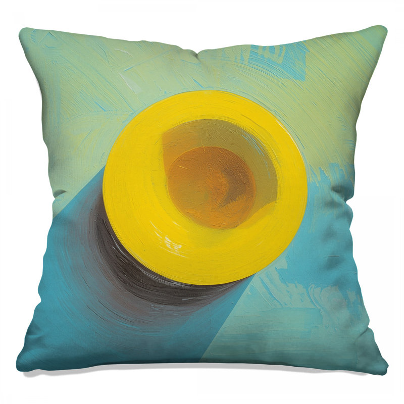 Coussin jaune sur fond bleu à double face, 16 po x 16 po