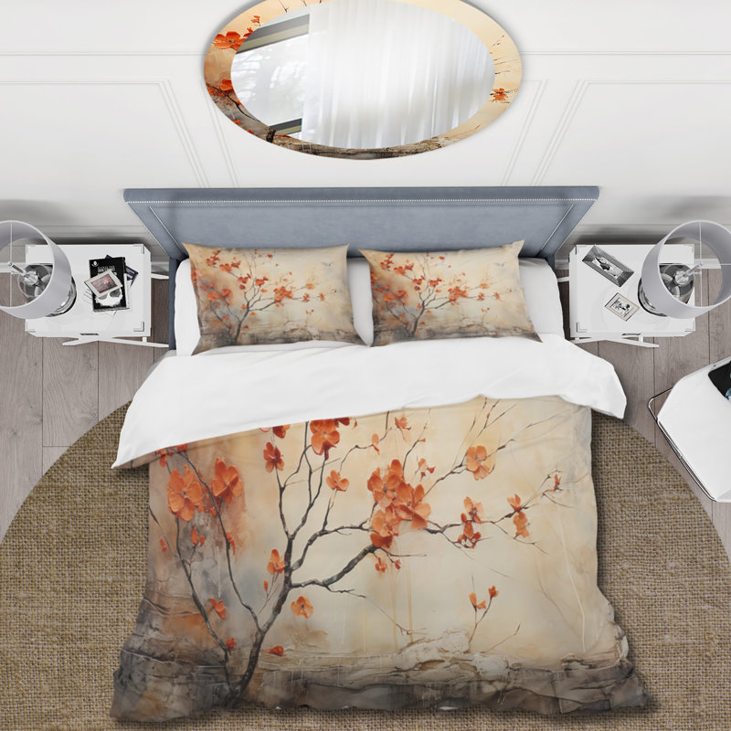 Maple Trees Glowing Embers I - Floral Duvet Cover Set, Queen Duvet Cover + 2 Standard Shams