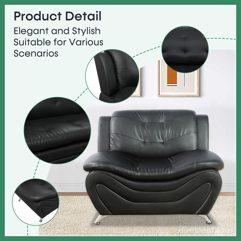 Cassendra Faux Leather Accent Chair, Black Faux Leather 