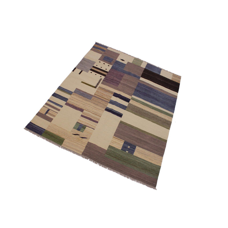 Tapis ivoire en laine noué à la main 6 pi 6 po x 8 pi Madleine