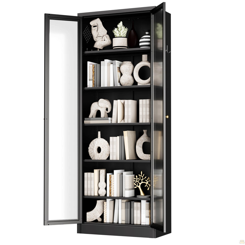 Armoire de cuisine en métal - 72 po de hauteur avec 5 tablettes réglables, armoire autoportante noire pour cuisine / garde-manger / salle de bain