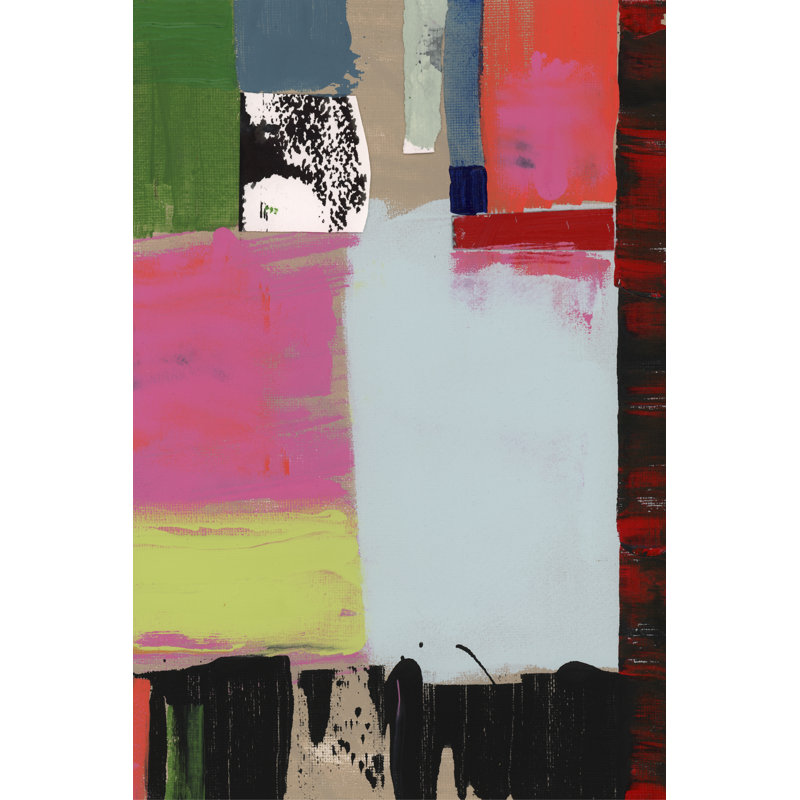 Pink Blocks III by Cartissi - Painting on Canvas, 122cm H x 81cm W, Black Floater Framed
