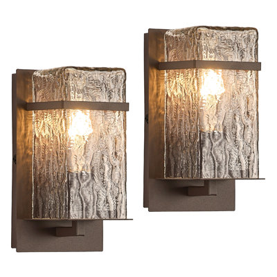 Lot de 2 appliques murales extérieures, 22 cm de hauteur, brunes, avec abat-jour en verre, étanches, pour porche ou garage.