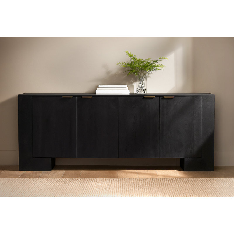 Amane 4-door Sideboard In Modern Charcoal Grey Finish On Mango Solid Wood
