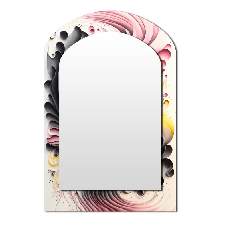 Multi-Color Paint Swirl I - Abstract Spirals Asymmetrical Unique Mirror, Pink Arch Large Wall Mirror, Printed Metal Art