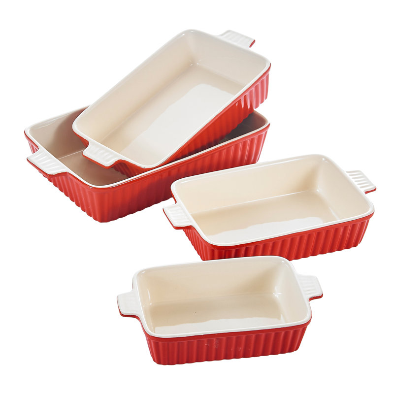 MALACASA 4 Piece Non-Stick Porcelain China Bakeware Set, Red