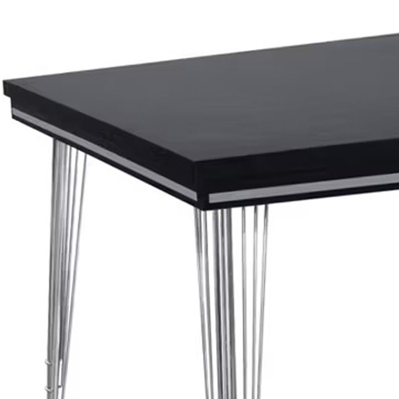Table de salle à manger Zoe, noir, bois d'hévéa argenté, pieds en acier chromé, 71 po