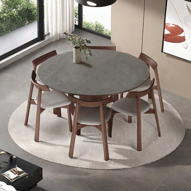 Sintered stone creative dining table set, 29.53"H x 47.24"L x 47.24"W
