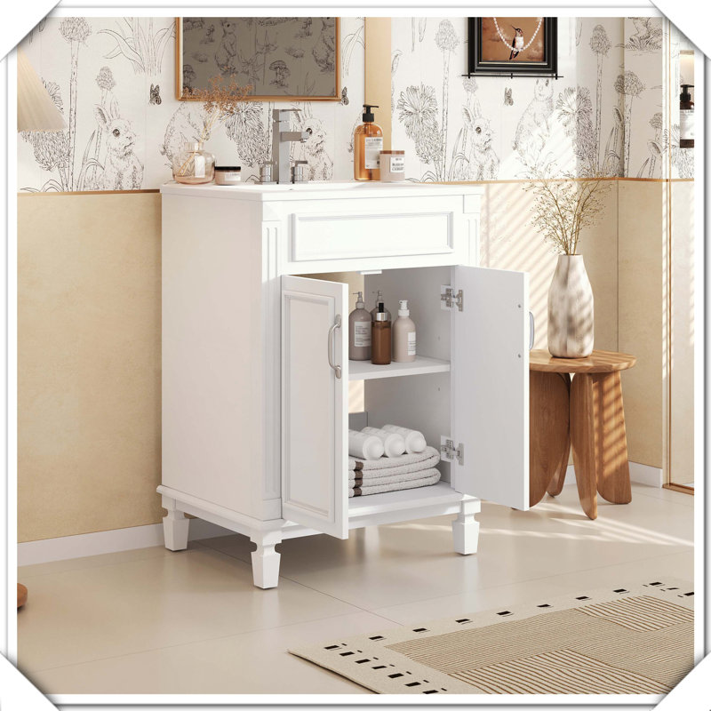 Meuble-lavabo autoportant moderne en bois massif avec portes réglables, Noir
