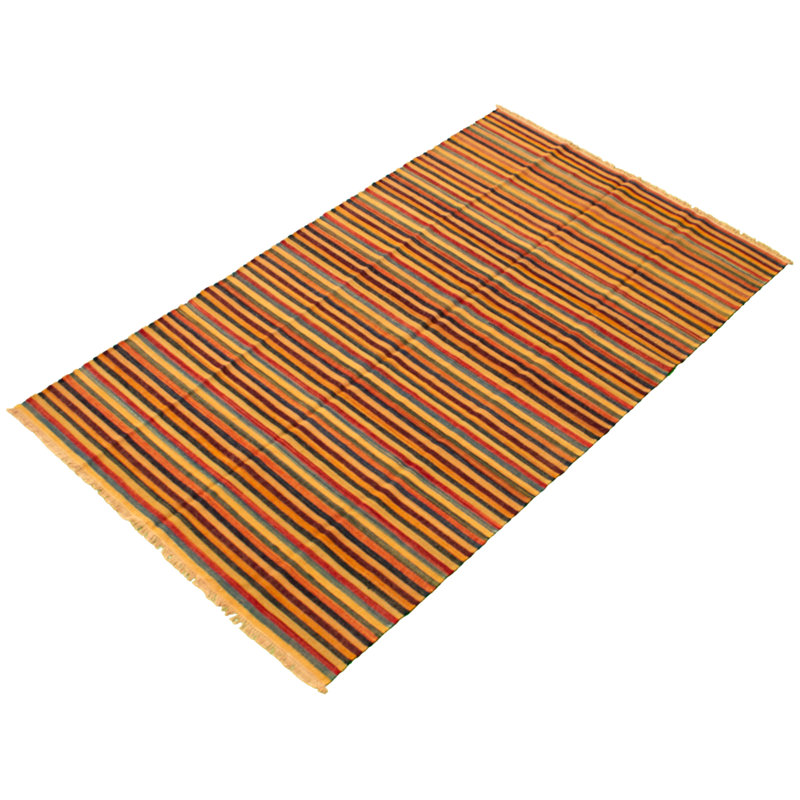 Tapis rouge / orange / jaune en laine fabriqué à la main Kilim
