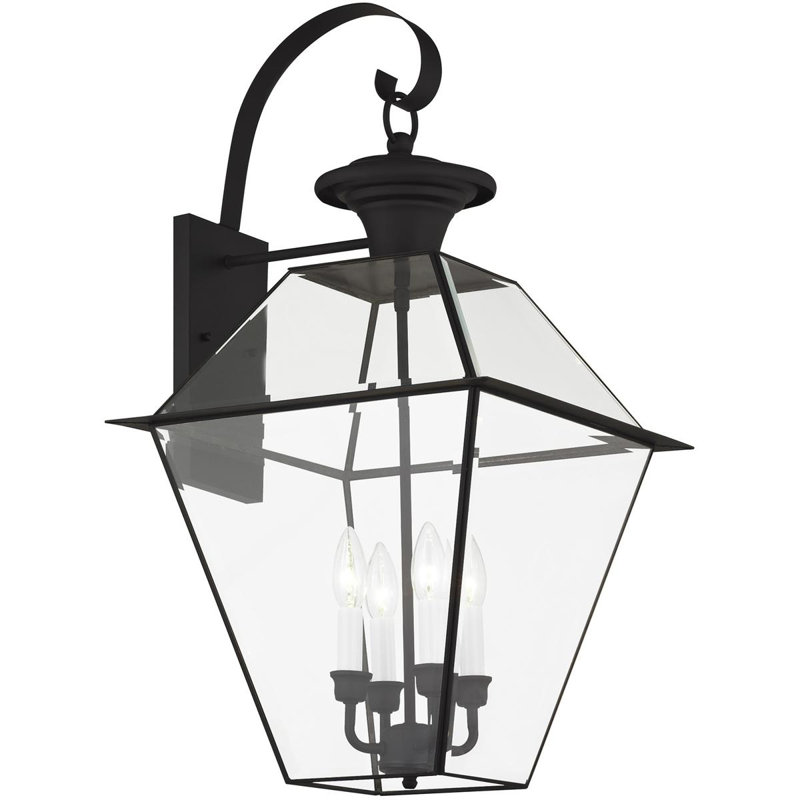 Luminaire suspendu pour lanterne murale d'extérieur 15 po 4Lt avec abat-jour en verre biseauté transparent, Noir