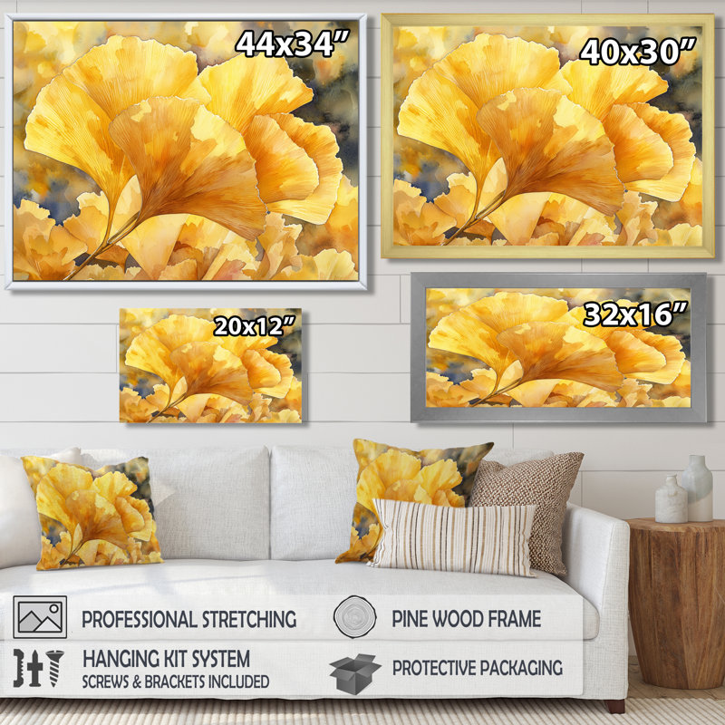 «Ilselore Golden Ginkgo Leaf II» - feuilles, art mural, Reproduction encadrée d'une seule photo, H 30 po x l 40 po
