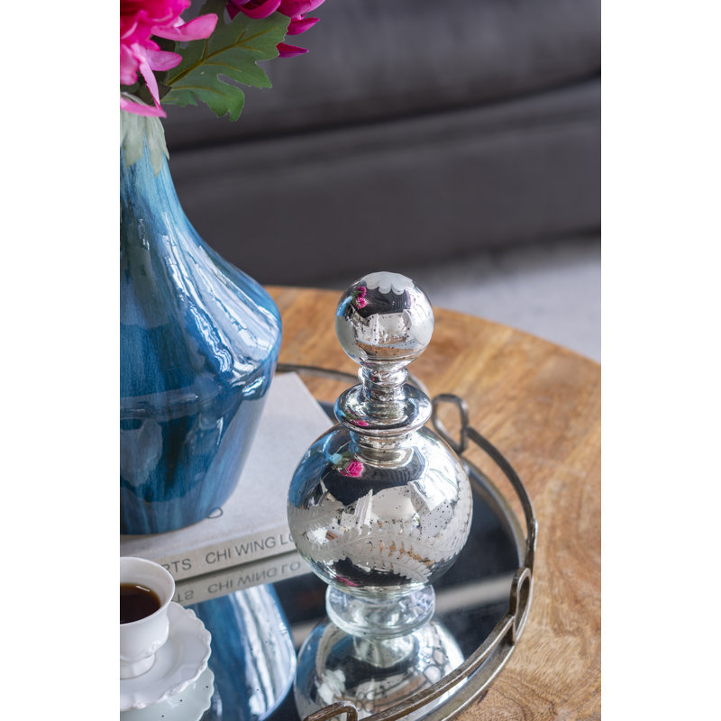 Antique Silver Etched Glass Decorative Jar with Lid