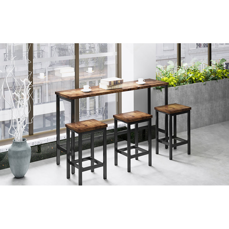 Ensemble de table de salle à manger à hauteur de comptoir avec 3 tabourets et ensemble de table de pub, Brun