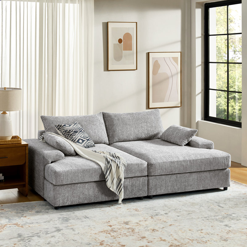 Tychon 87" Upholstered Square Arm Deep Seating Sleeper Sofa, Gray
