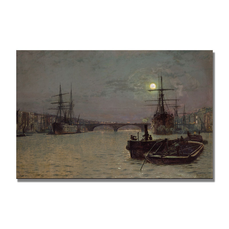 "London Bridge, Half Tide"  by John Atkinson Grimshaw Painting Print on Wrapped Canvas, 16" H x 24" W x 2" D