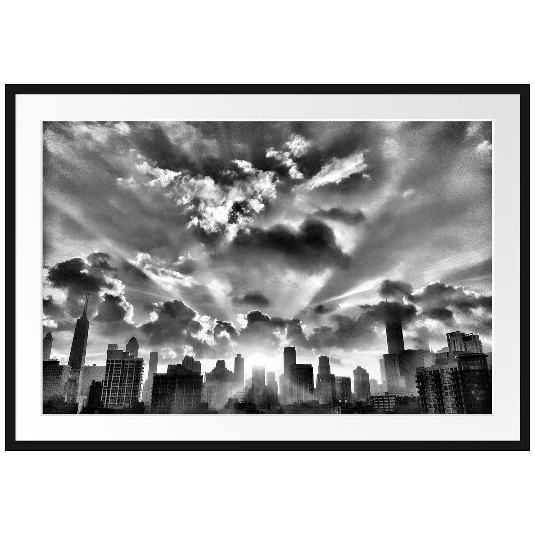 Gerahmtes Poster Chicago Skyline im Sonnenaufgang