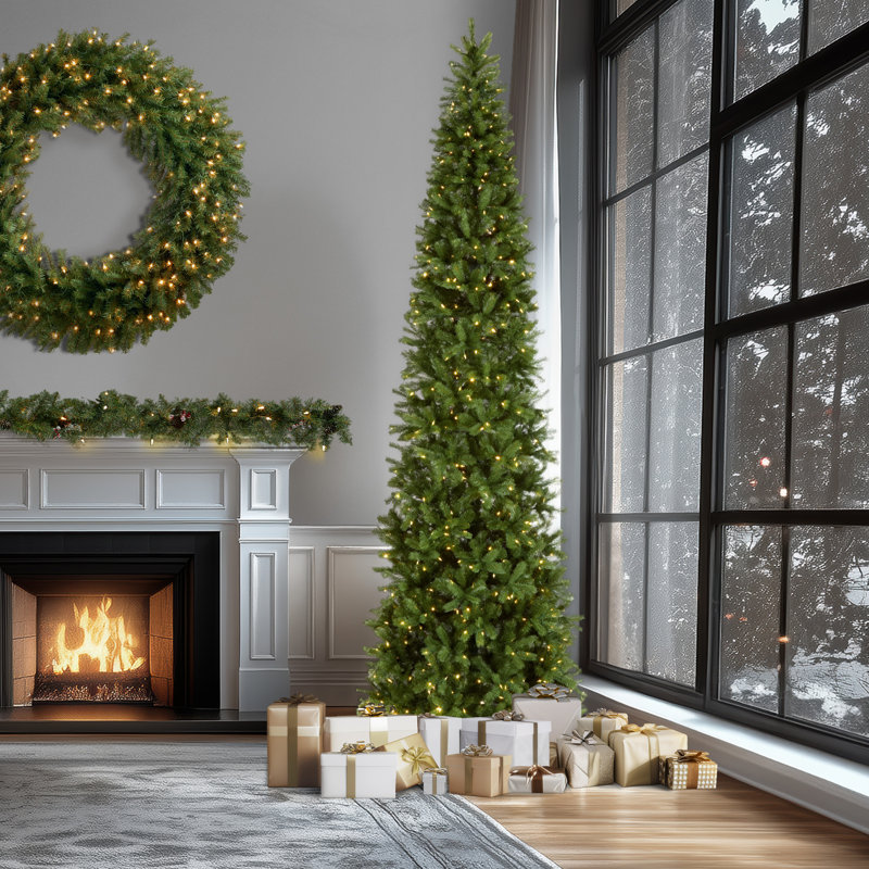 Downswept Douglas Green Fir Artificial Christmas Tree with Color + Clear Lights, 12'