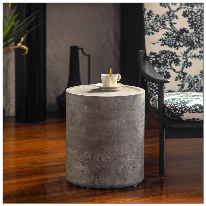 Table d'appoint d'angle moderne en faux béton moderne, aucun assemblage requis pour le salon et la chambre à coucher