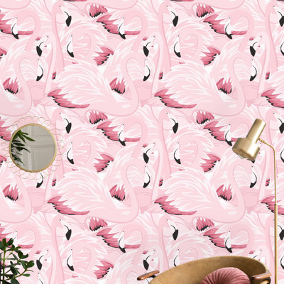 Rouleau de papier peint adhésif exotique 10,42 pieds Bayless Flamingo